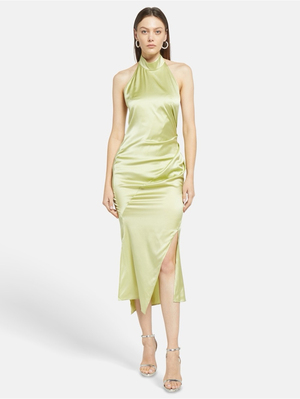 UNAVAILABLE Helmut Lang Stretch Silk Halter Midi Dress Lucid Lime Green